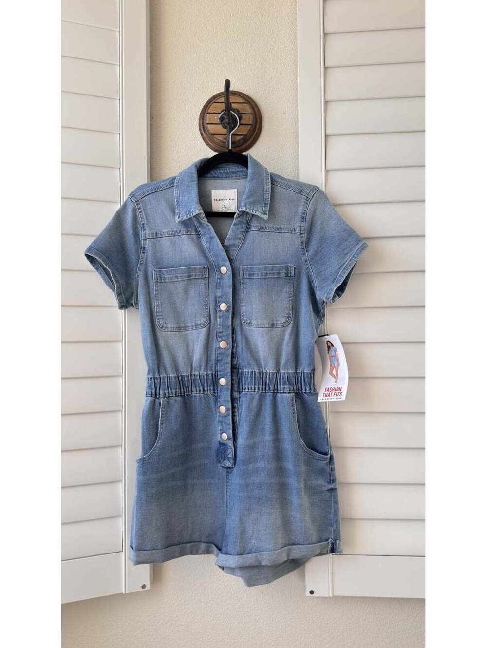Celebrity Pink Light Wash Denim Utility Romper - Size M